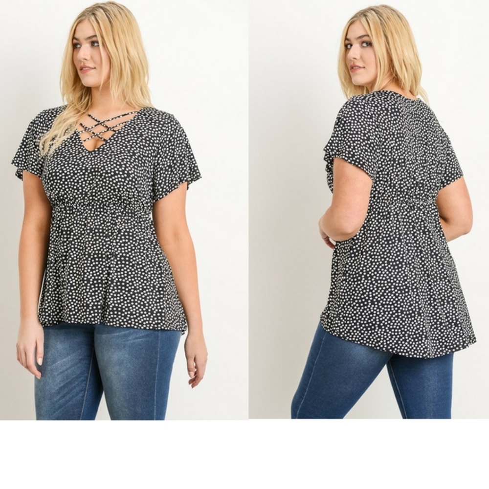 New Plus Size Black Polka Dot Top